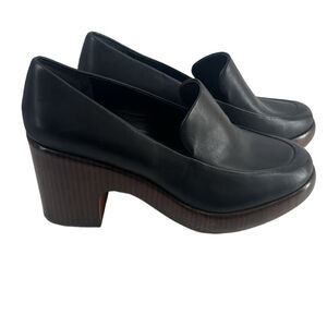 Vince Narissa Black Leather wooden Heeled Loafers Clogs academia preppy Size 8.5